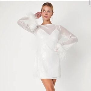 Lulu's White Sequin Long Sleeve Dress